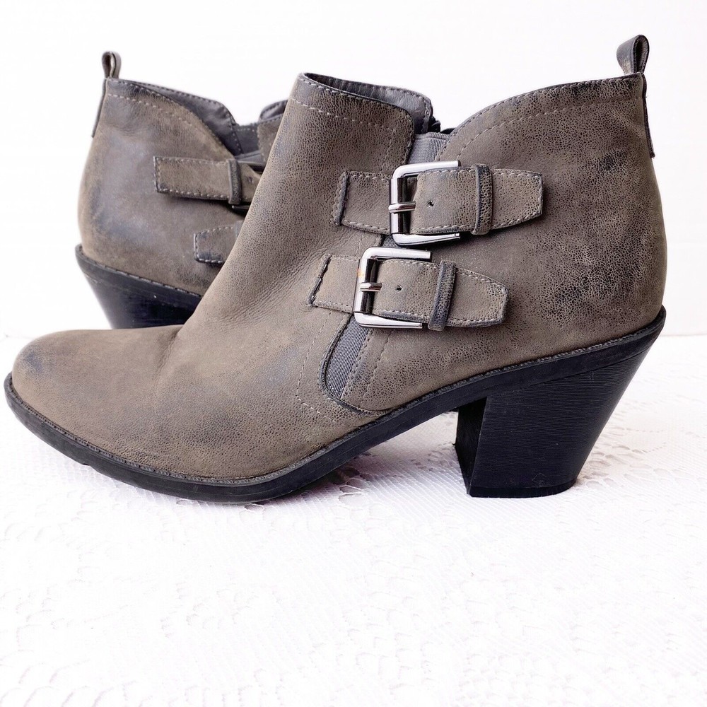 NICOLE Scurry Ankle Boots Grey Stacked Heel Size 10M